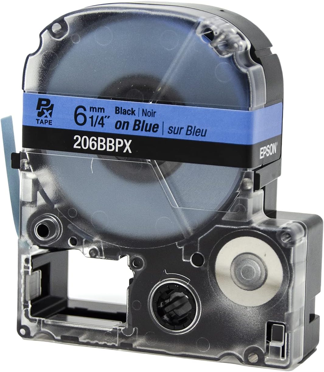 Epson LABELWORKS 206BBPX Genuine PET (Polyester) Tape Cartridge - Black on Blue Label Maker Tape - 1/4" (6MM) Wide, 30'