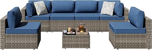 Shintenchi 7 Pieces Outdoor Patio Sectional Sofa Couch, Wicker Furniture