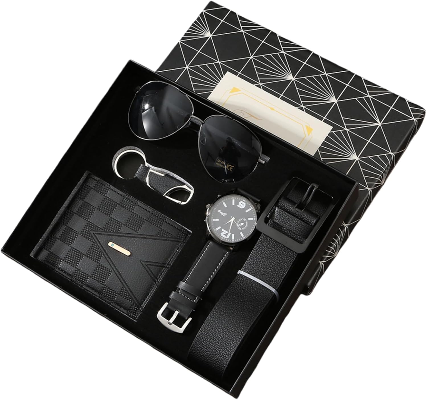 Men's 6-Piece Premium Business Gift Set - Luxury Leather Watch, Wallet, Belt, Sunglasses & Keychain Box Set for Birthday, Father's Day, Gifts for Him