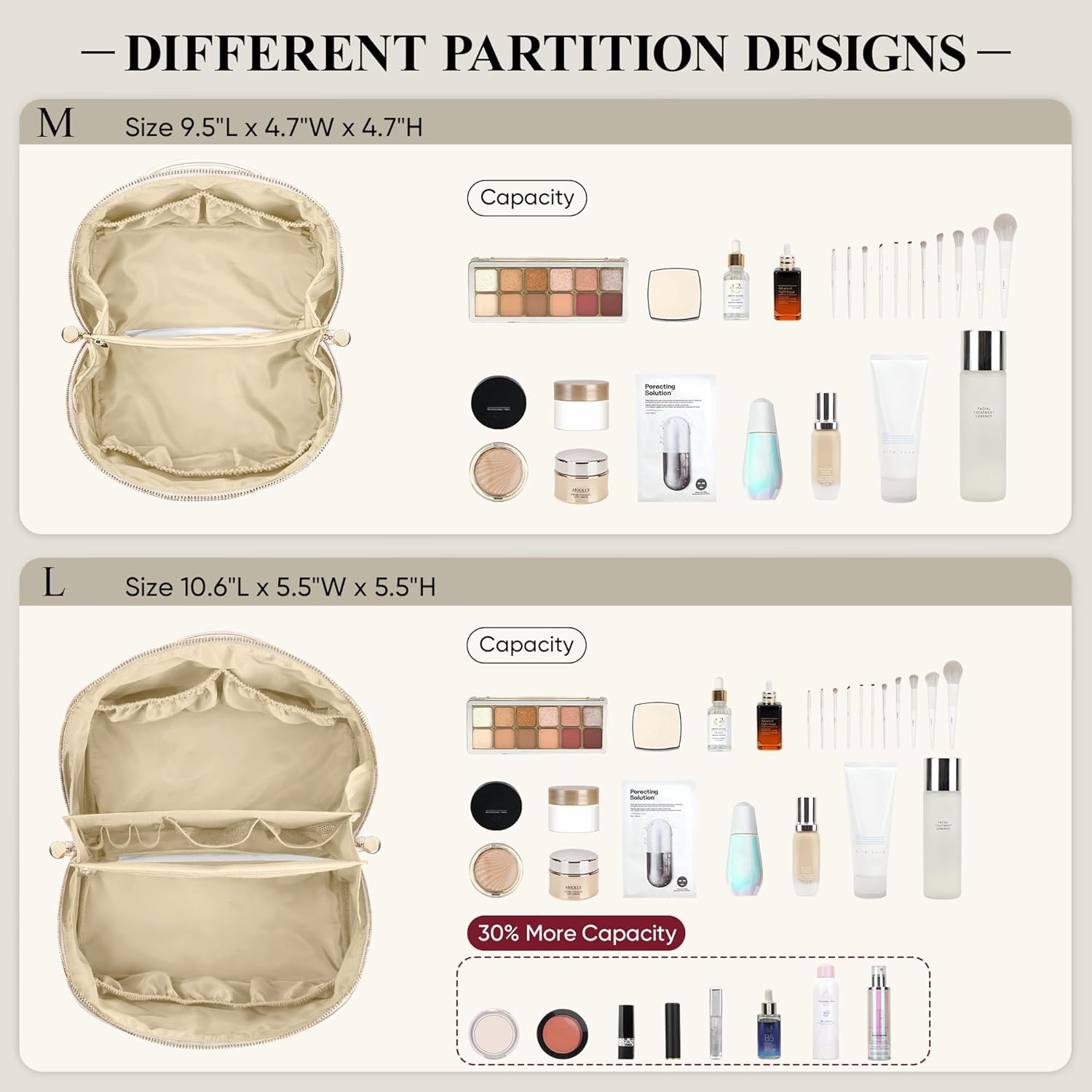 Travel Makeup Bag, Large Capacity Cosmetic Bags for Women, Waterproof Portable Pouch Open Flat Make up Organizer Bag with Dividers and Handle, Toiletry Bag for Essentials - Image 3