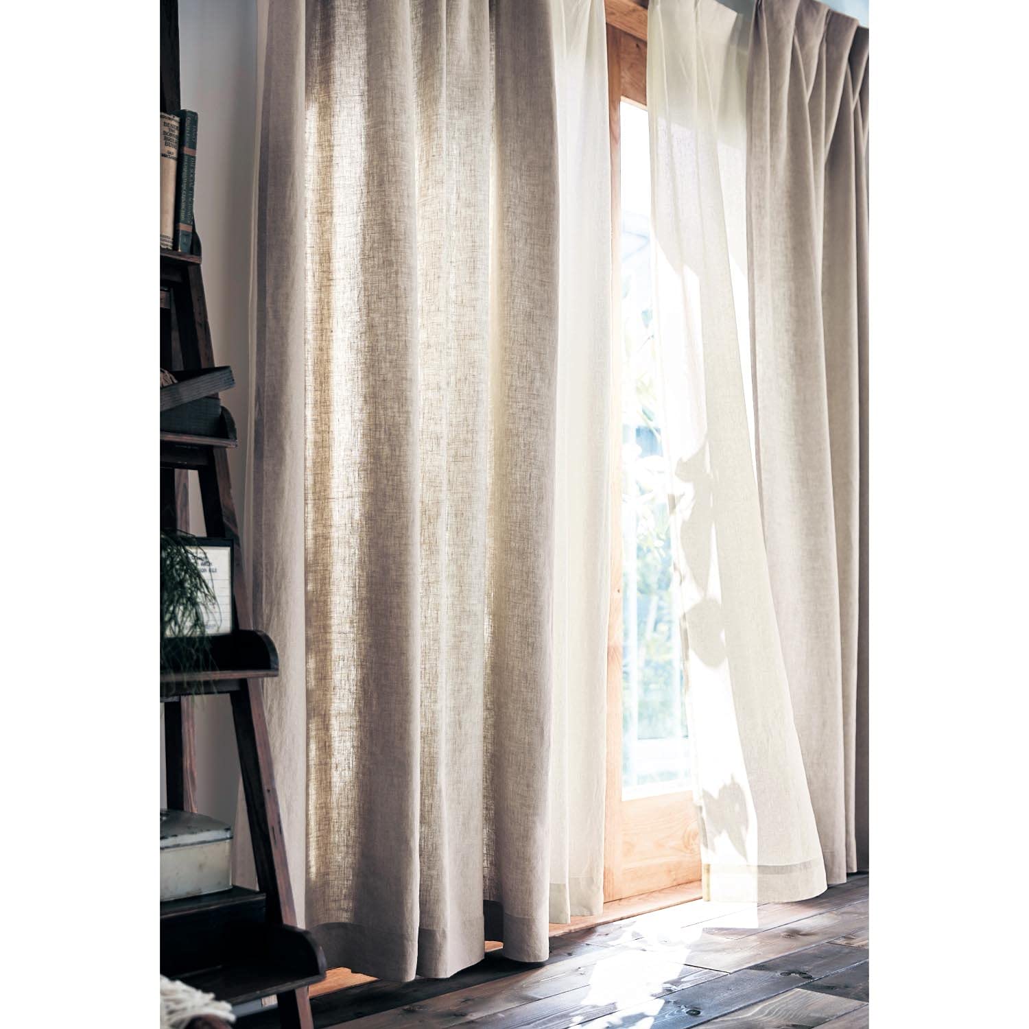 リネン風カーテン 2枚入り ベージュ ナチュラル おしゃれ - 通販