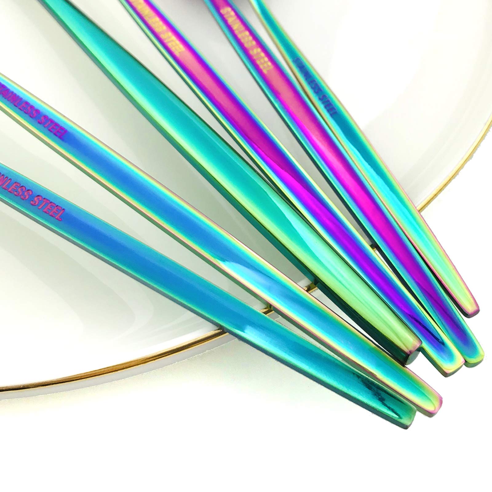 Rainbow - Juego de cubiertos de 36 piezas para cubiertos con espejo pulido, cubiertos de acero inoxidable 18/0 para casa, cocina, fiesta, hotel, restaurante, servicio de boda para 6