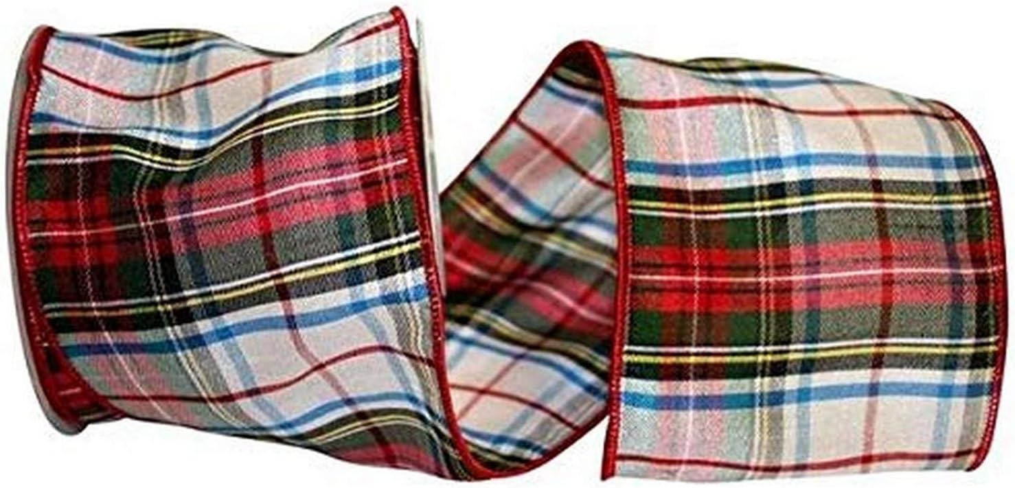 Reliant Ribbon 92350W-001-10F Squire Plaid Wired Edge Ribbon, 4 Inch X 10 Yards, Multi