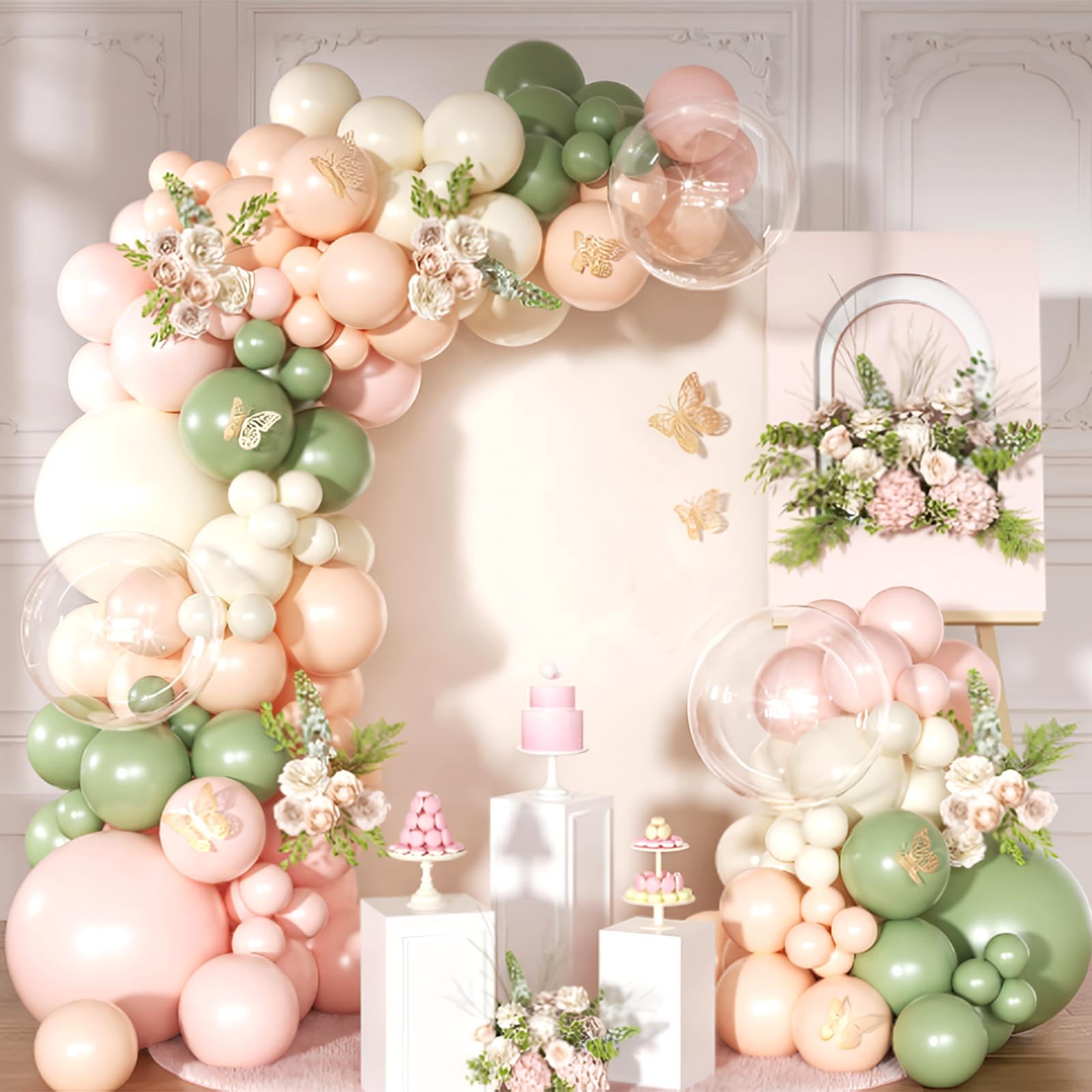 KUKUTrue® Balloons Arch Kit, Spring Pink Green Balloon Set, Balloon Garland Kit, 108-Piece, Soft Pastel White Pink Green, Harmonious Spring Decor for Festive & Special Moments