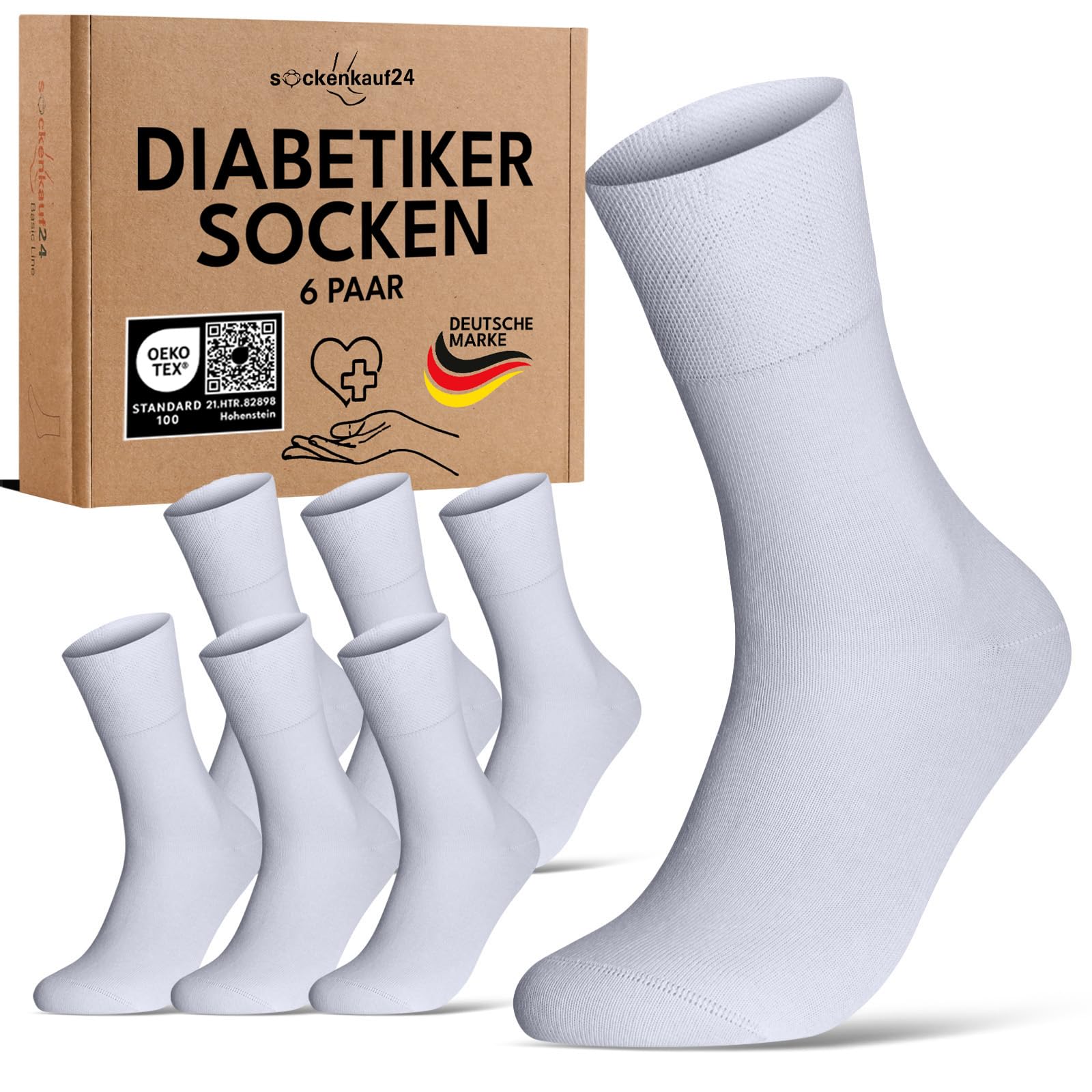 sockenkauf24 Diabetikersocken ohne Gummibund & ohne Naht 97% Baumwolle (6 Paar) Diabetiker Socken mit Komfortbund für Damen & Herren 70108T (Weiß 47-50) WP