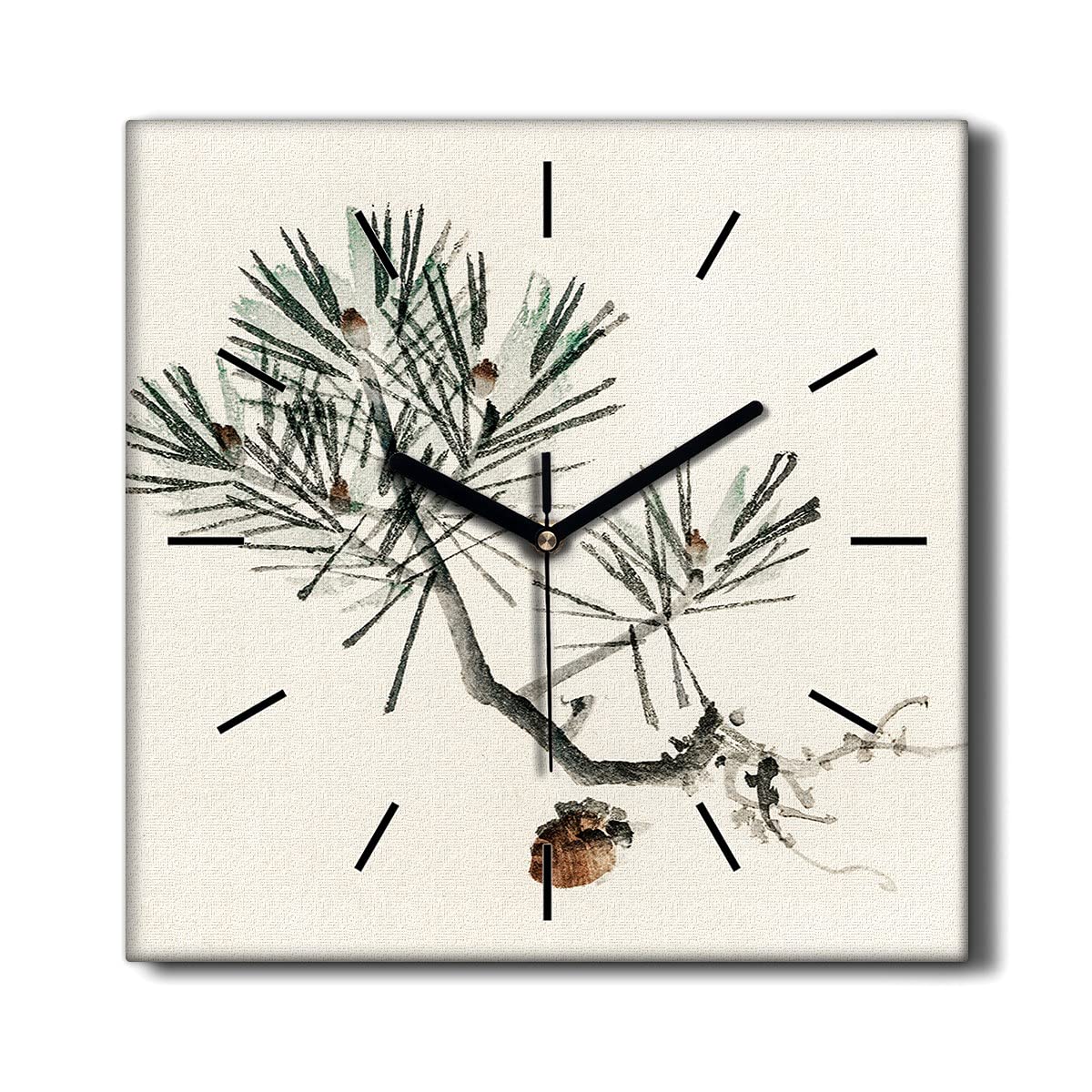 Horloge sur Toile 30x30cm Fleur Branche Deco Murale pour Salon