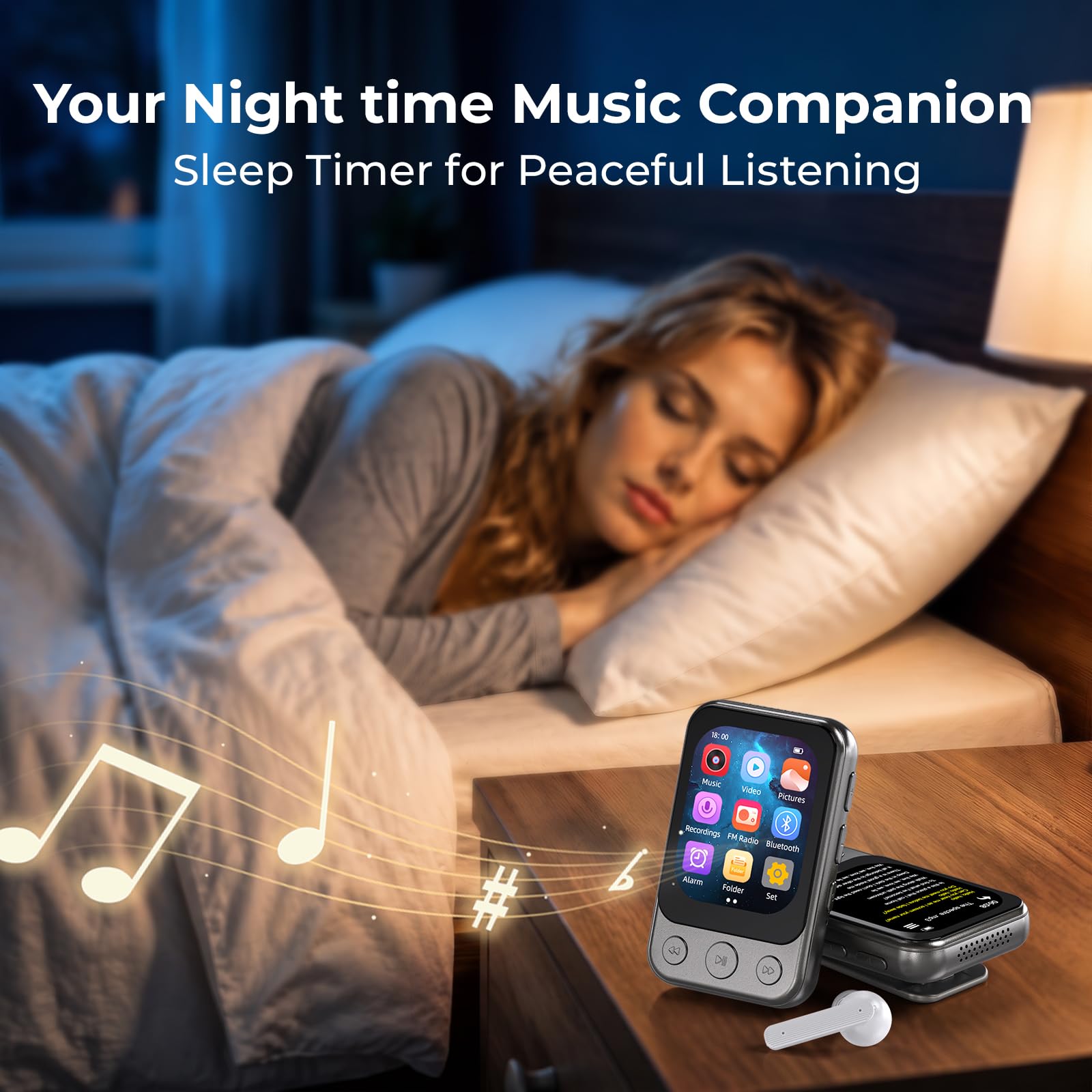 64GB Lettore MP3 Bluetooth 5.3 con Clip e Altoparlante, Lettore Musicale Sportivo con Touchscreen e Tasti, Controllo Volume Indipendente, Radio FM, Registrazione Vocale, Espandibile fino a 128GB | Musica senza smartphone, leggero da 37 g, facile da usare,