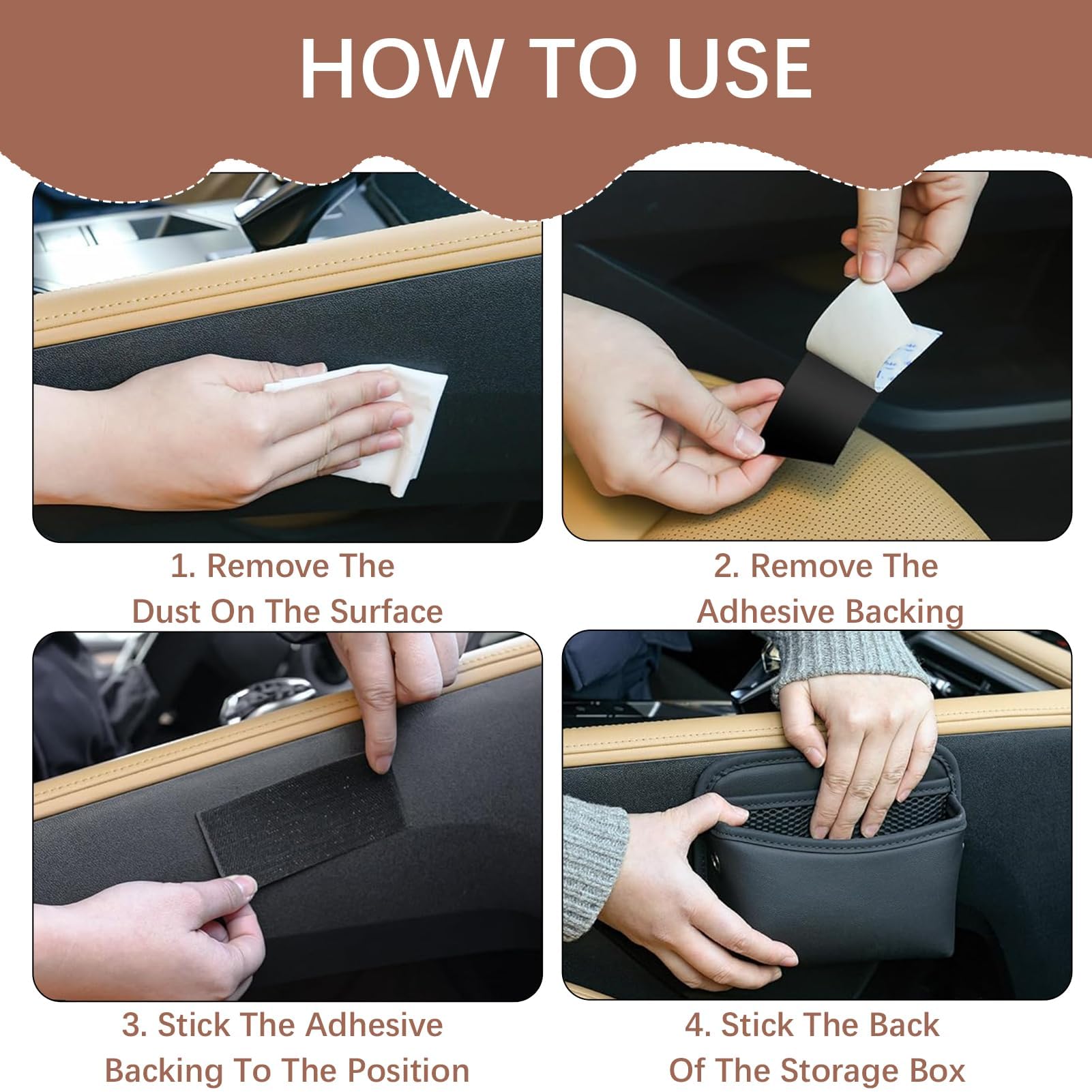 Napa Leather Car Side Pocket Organizer, Universal Front Seat Console Pocket - Image 4