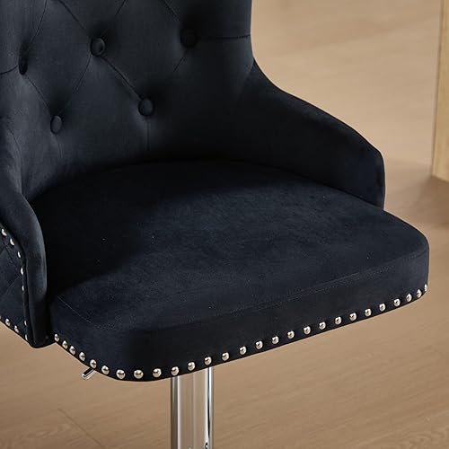 Miniatura 3 de Juego de 2 taburetes de bar de terciopelo, modernos taburetes giratorios ajustables en altura de mostrador con respaldo alto copetudo, base cromada,
