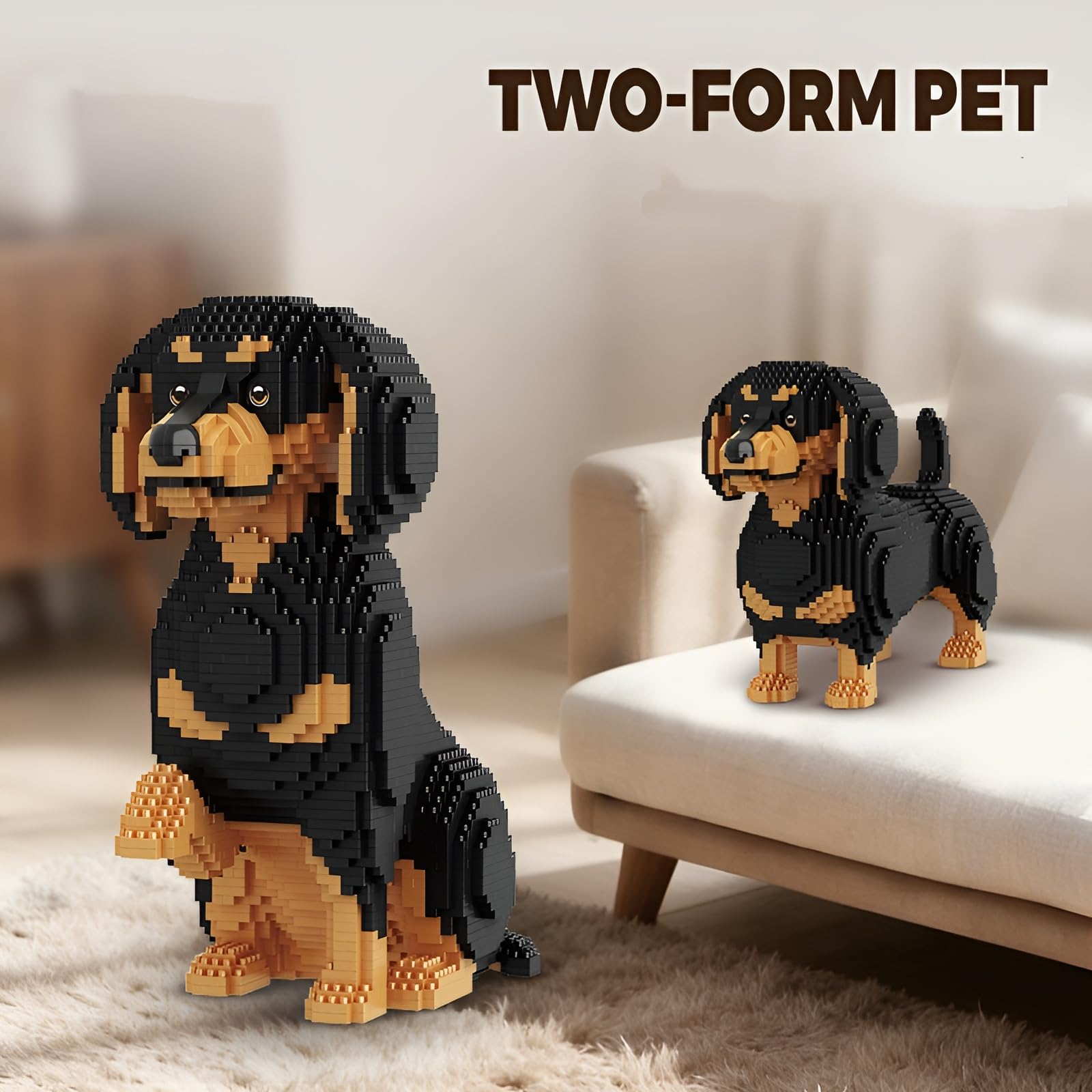2 IN 1 Dackel Hunde Baustein Set für Erwachsene, 2354 Teilen Welpen Mini Mikro Klemmbausteine Tiermodell Spielzeug, Haustier Hund Figur Schreibtisch Deko, Geschenken für Jugendliche Erwachsene