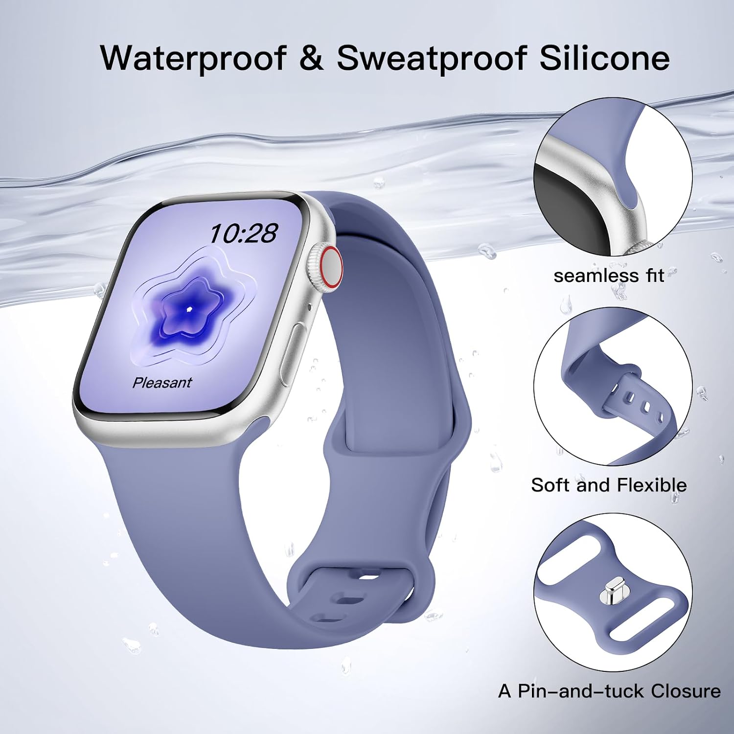 Pulseiras esportivas de silicone compatível com pulseiras de Apple Watch de 40 mm, 38 mm, 41 mm, 44 mm, 45 mm, 42 mm, 49 mm femininas e masculinas, pulseira de substituição esportiva macia e