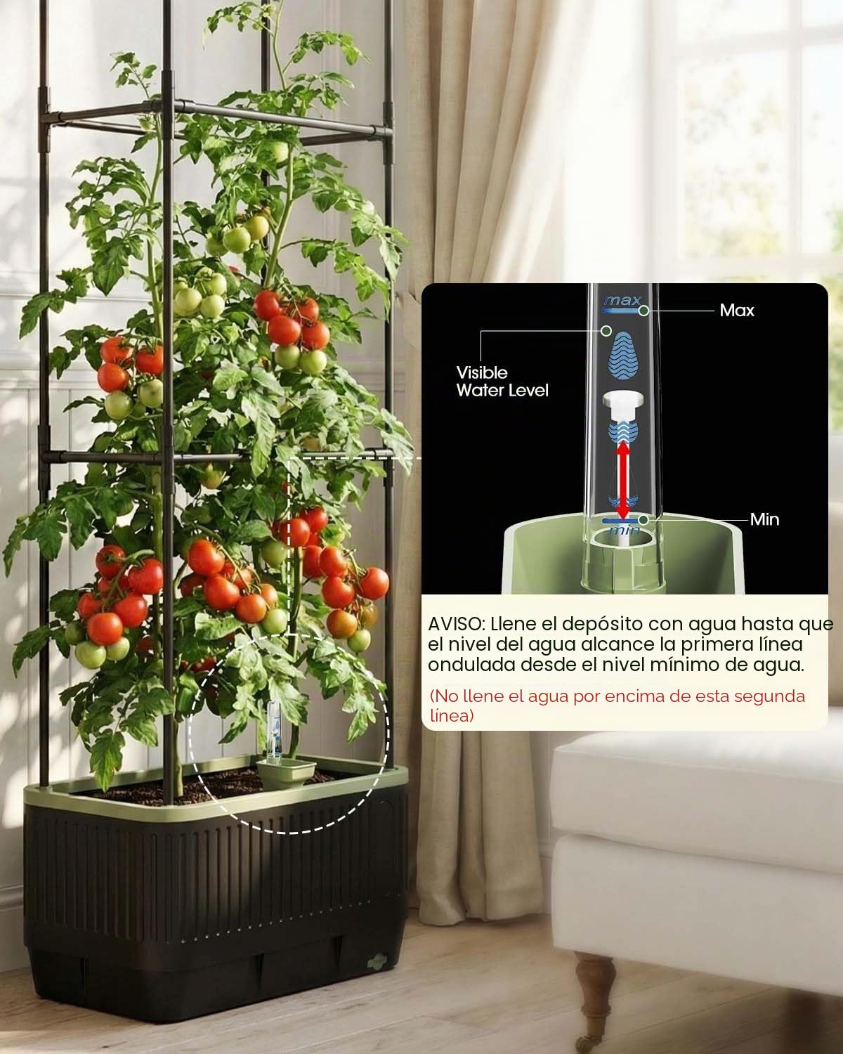 Macetero autorriego para tomates con enrejado, enrejado rectangular tomates para arriates elevados, caja macetero macetas de jardín, patio, interior y exterior (2 unidad)