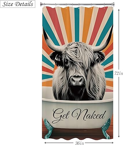 Miniatura 10 de Opeoddie Cortina de ducha rústica con diseño de vaca de las tierras altas, juego de cortina de ducha rústica de Hello Sweet Cheeks para baño, 72 x