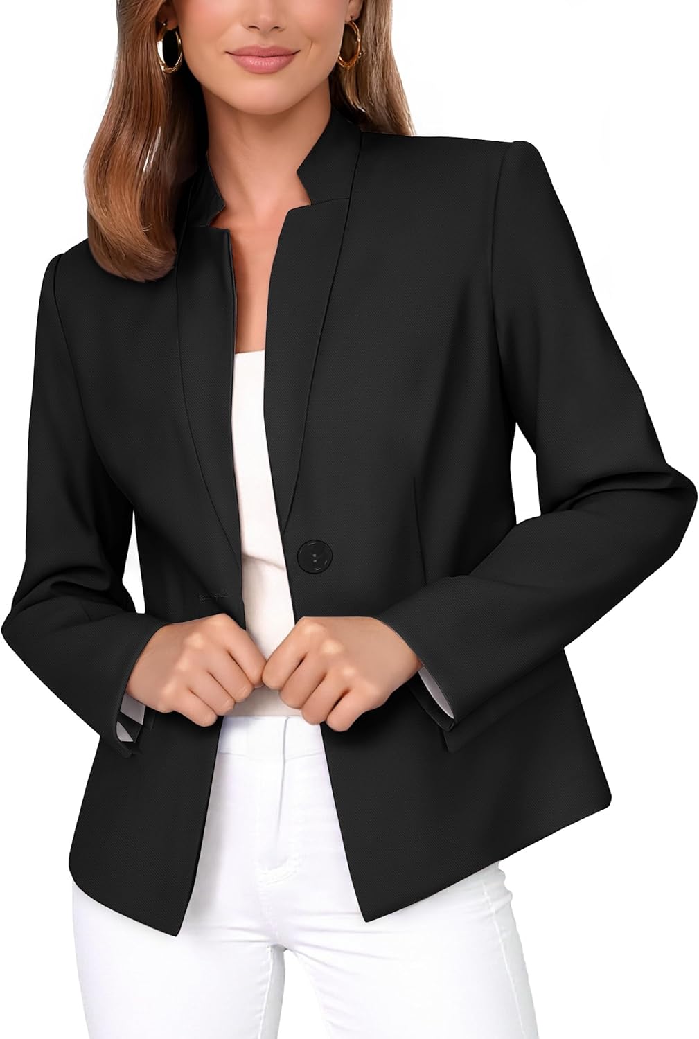 ANRABESS Womens Blazer Business Casual Long Sleeve Lapel Open Front Suit Jacket 2026 Dressy Work Office Blazers with Pockets