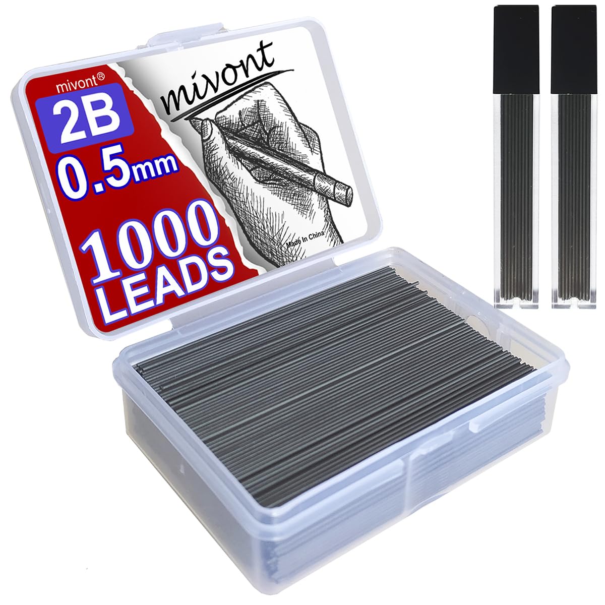 mivont 1000 PCS 0.5 mm 2B Lead Refills Medium Thickness Break Resistant Lead Graphite (0.5mm Short 6cm)