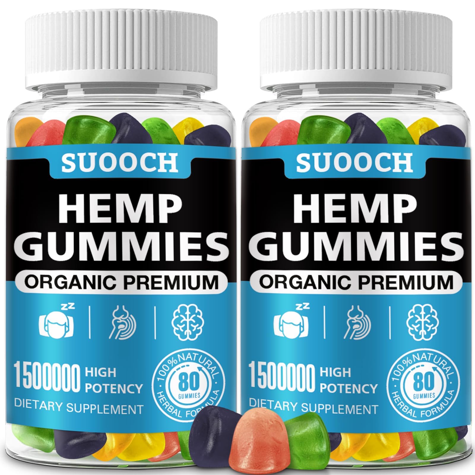Hemp Gummies for Sleep Anxiety Pain Inflammation Relief Edible with Omega & Vitamin Premium Fruity Flavors-Natural Candy High Potency 160 Count 2 Pack