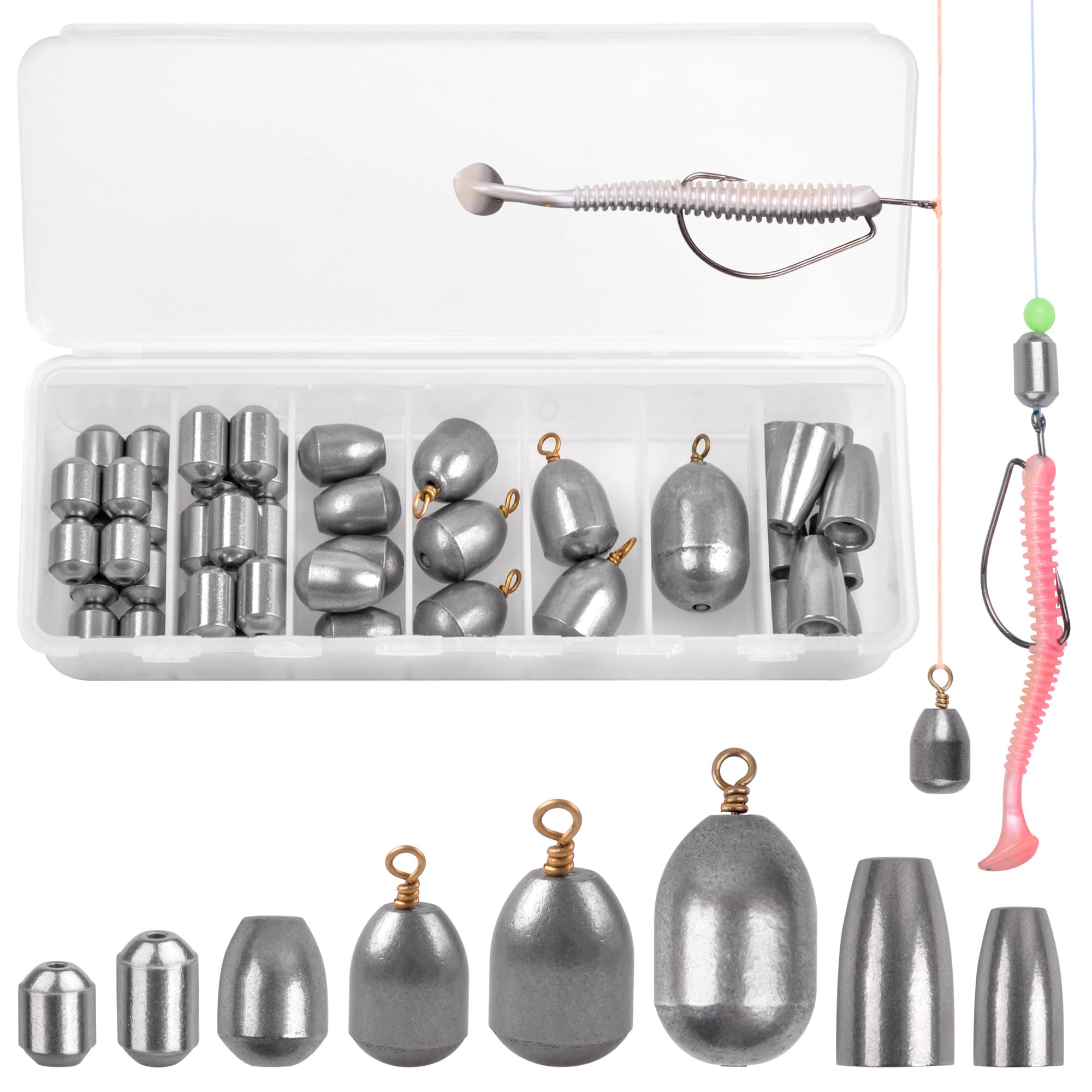 Fishing Sinker Weights Assorted Kit 42pcs Iron Weights Bass Casting Carp Weights Sea Fishing Weights Fishing Tackle for Saltwater Freshwater
