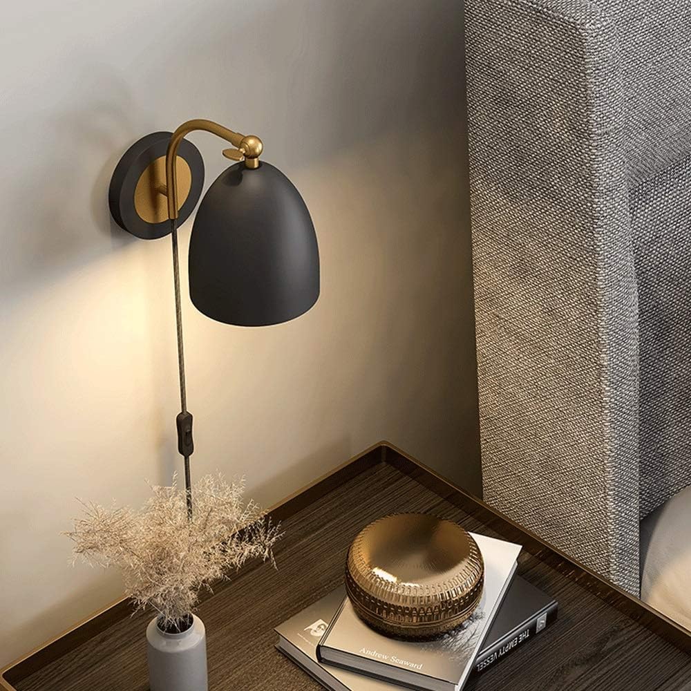 VGTLAKEX Wall Light Rotatable Wall Sconce Plug in Lamp with Switch Metal Finish Interior Lights for Living Bedroom E27 Lighting Fixture