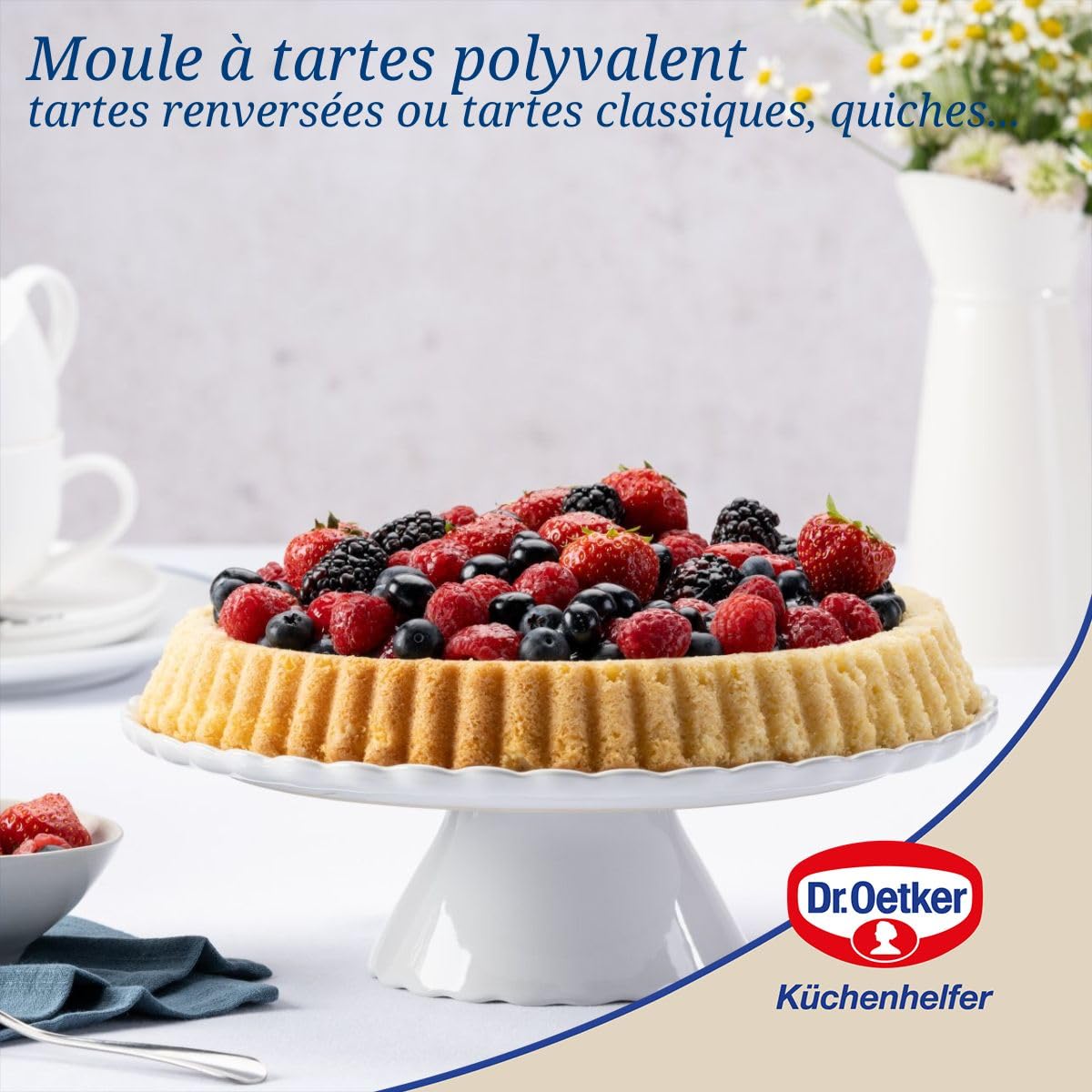 Dr Oetker 2370 Moule à Tarte, Moule à Gâteau, Moule à Gâteau Rond, Tôle d'Acier Emaillée, Bleu Nuit, 28 x 3,5 cm, 11.22 x 12.01 x 1.77 inches