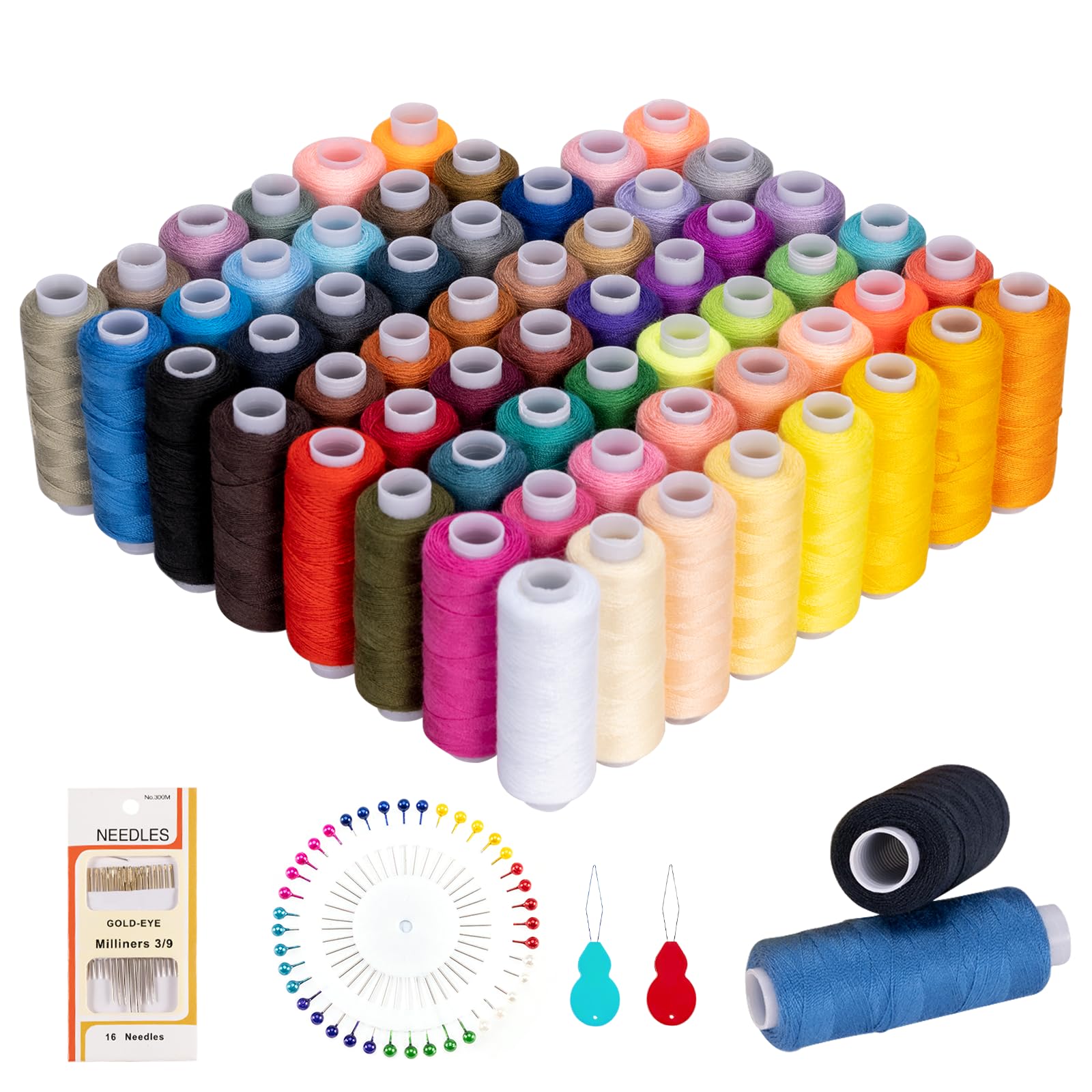 60 Colors Sewing Machine Thread, 250 Yard/Rolls Thread, 100% Polyester Sewing Thread with Needles, Threader and Pins