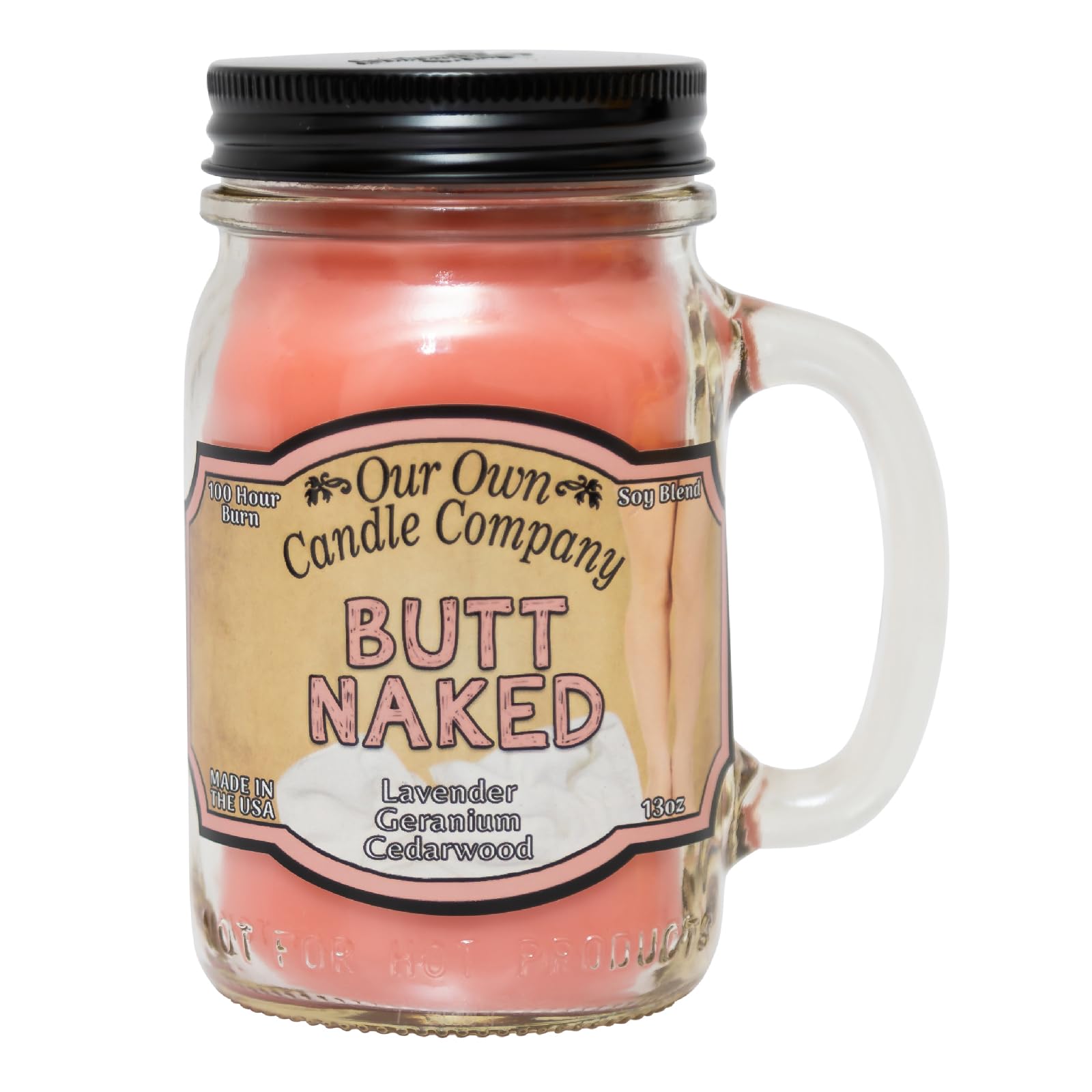 Our Own Candle Company, Butt Naked Scented Mason Jar Candle, 100 Hour Burn Time, 13 Ounces