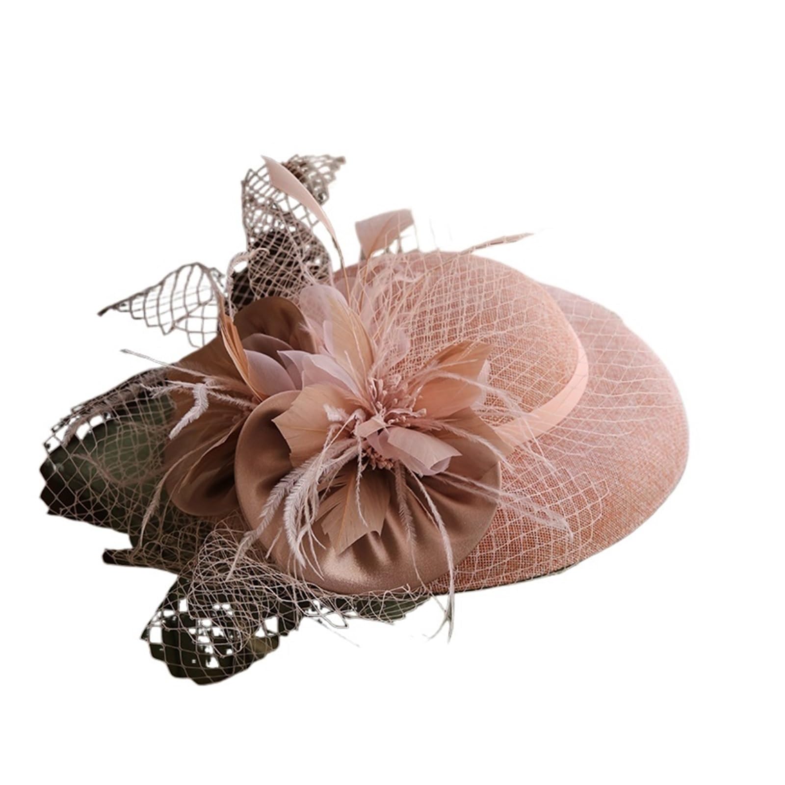 HEUchuan Elegant Women Large Brim Flower Fascinator Hat Cocktail Wedding Party Headpiece Headwear Hair Accessories(Pink)