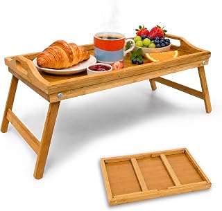 Relaxdays Betttablett klappbar, Essenstablett mit Füßen, Frühstück im Bett, Bambus & MDF, HxBxT: 23 x 60 x 30 cm, Natur