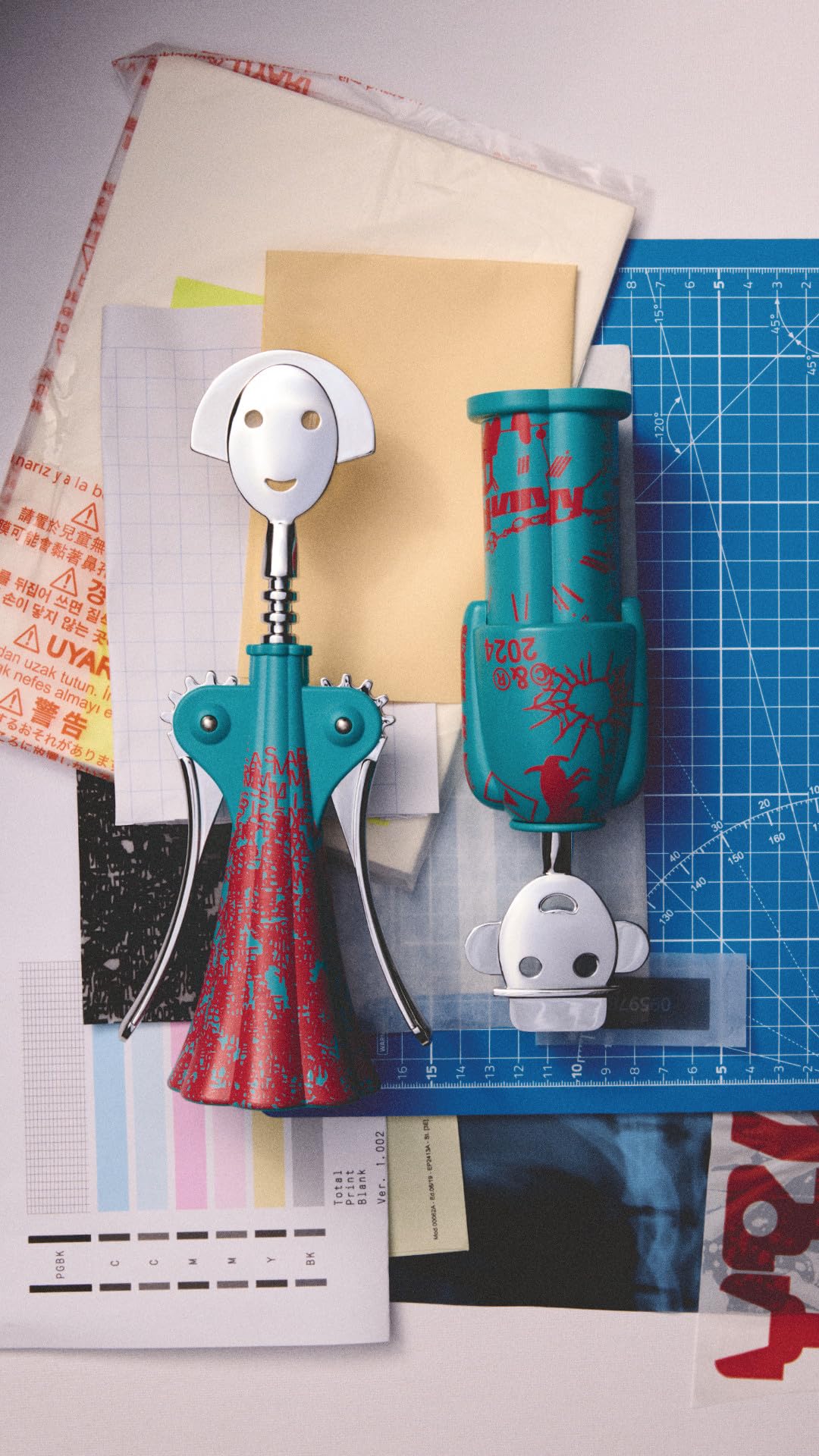 Alessi Anna G. Liquid AM01A 6 Cavatappi di Design, in AlkiPaper e Zama Cromata, Fosforescente, Multicolore
