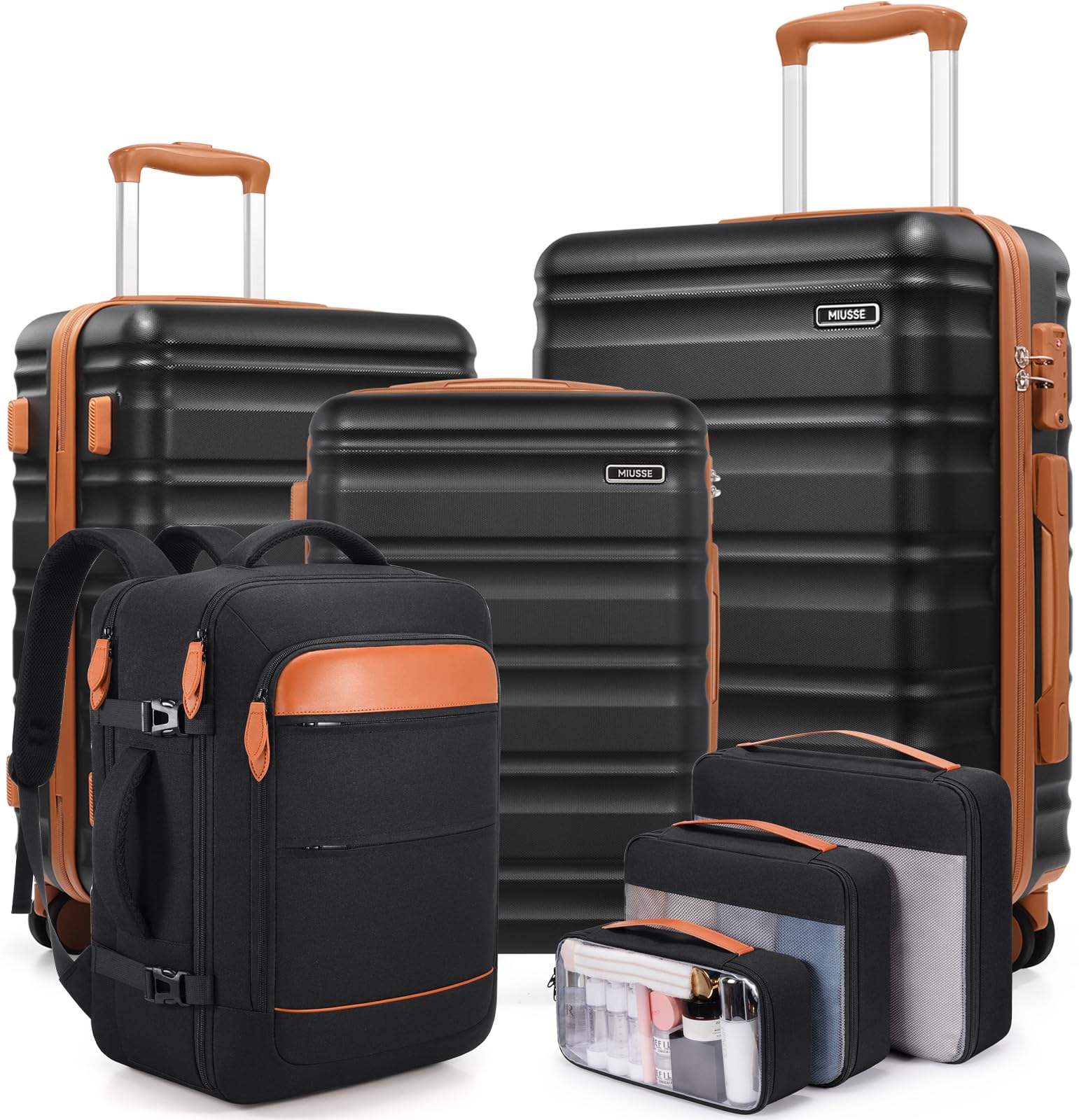 MIUSSE MAX Luggage Sets 7 Piece, 20/24/28in Hardside Suitcase With Spinner Wheels, 20 Inch Carry On Luggage Airline Approved, Durable Suitcase Sets