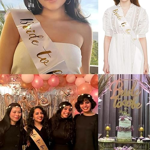Miniatura 4 de Bride to Be - Banda de satén blanco para despedida de soltera, con letras doradas, suministros de decoración, accesorios, boda, compromiso, fiesta