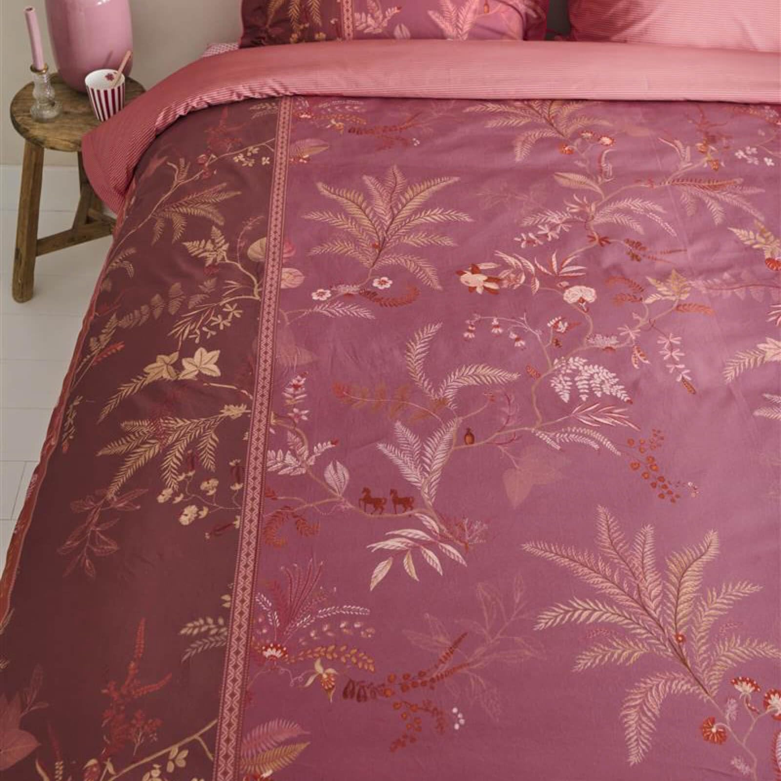 Pip Studio Bettwäsche Isola Pink Beige Perkal Pflanzen Farne Palmen Blumen Blüten Figuren Pferd, Größe:135 cm x 200 cm