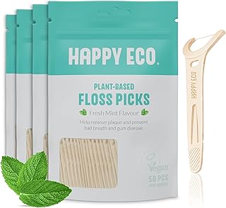 Natural Dental Floss Picks (200) - Vegan, Sustainable, Reusable Floss Sticks for Adults and Kids with Dental Pick - Plaque Remover for Teeth Cleaning - Tooth Picks Flossers - Eco Friendly Floss Picks
