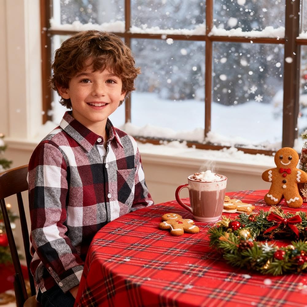 Boys Flannel Shirt Toddler Buffalo Plaid Shirt Long Sleeve Button Down Shirts Kids Casual Tops - Image 2