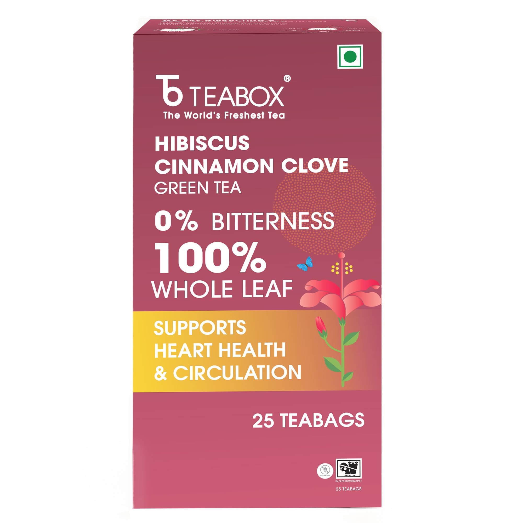 Teabox Premium Darjeeling Green Tea With Dried Hibiscus | 100% Whole Leaf & 0% Bitterness | Green Tea From The Himalayas | 25 Tea Bags (Low Caffeine)
