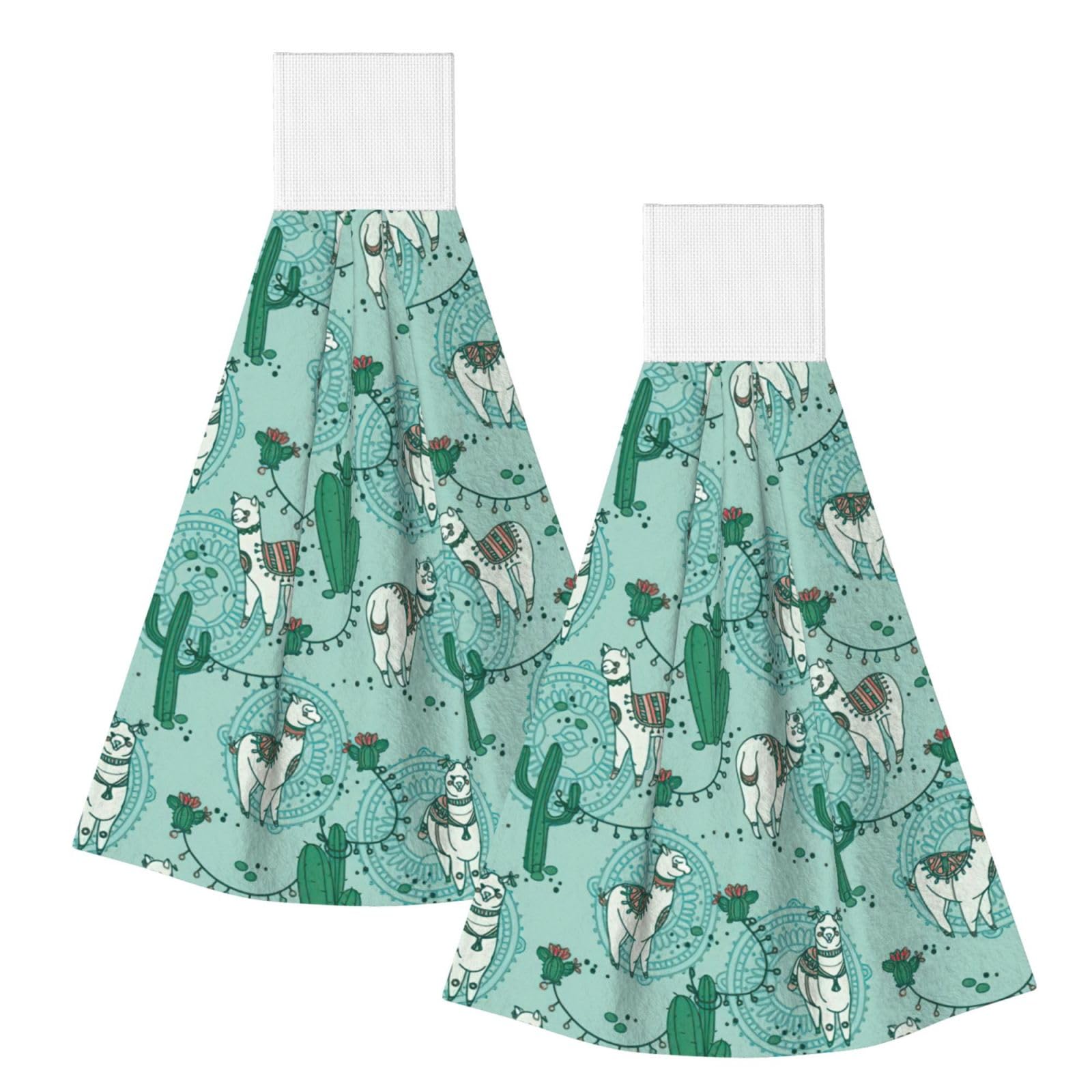DUWAA Llama Alpaca Green Print Hanging Hand Towel Quick Dry Bathroom Towel Soft Kitchen Towel