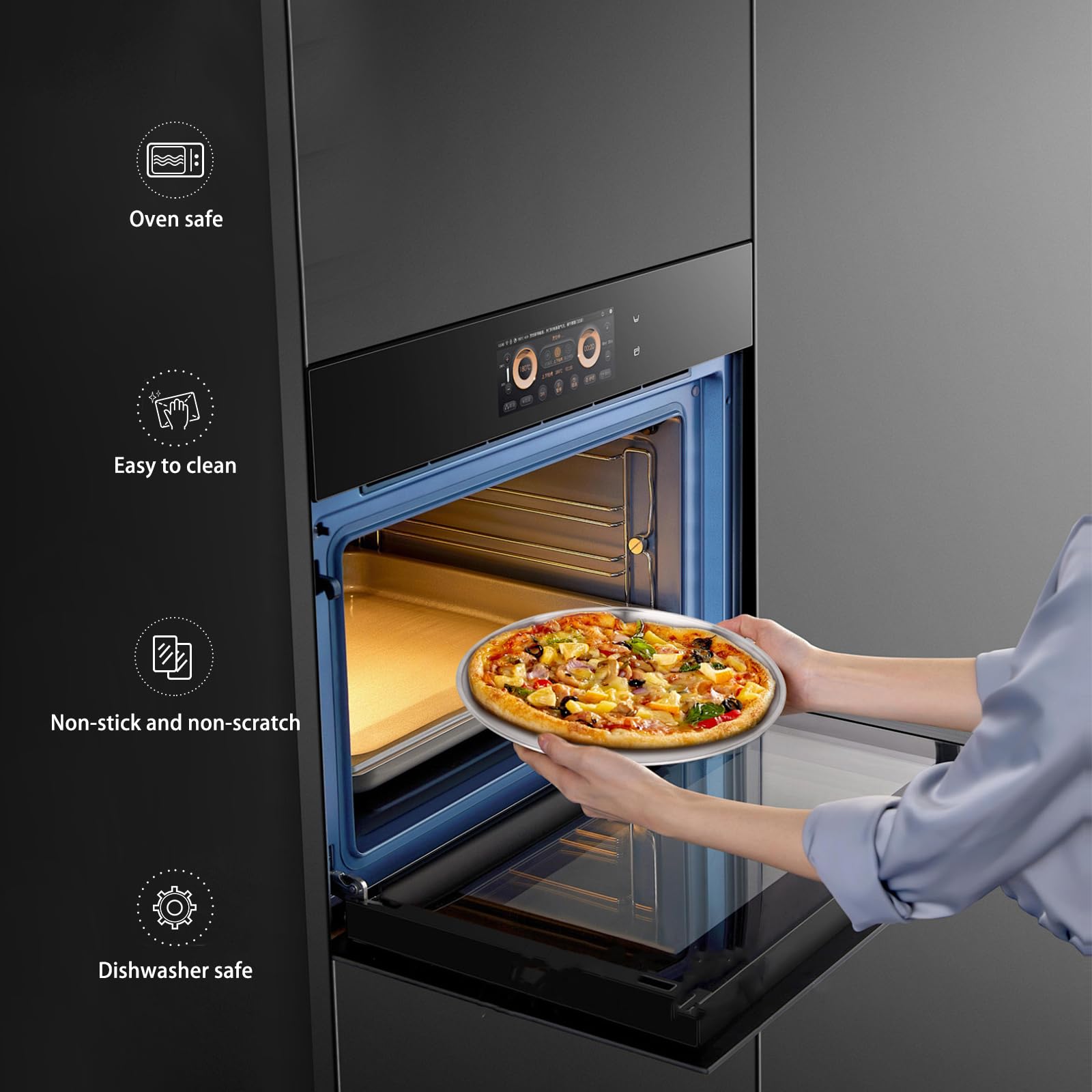 tchrules 12 Inch Pizza Pan Set of 8, Stainless Steel Pizza Tray, Round Non-Stick Coating Pizza Plate for Oven Kitchen Baking Home Restaurant, Dishwasher Safe ?Silver?