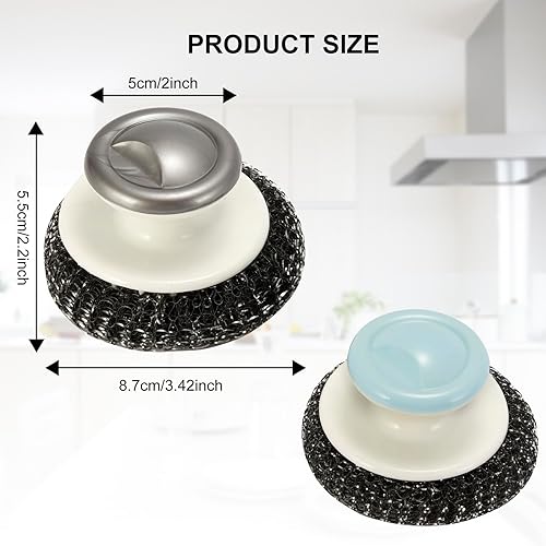 Miniatura 2 de 2 unidades de depurador de lana de acero inoxidable con asa, depurador de lana de acero para limpiar platos, cepillos de limpieza de acero