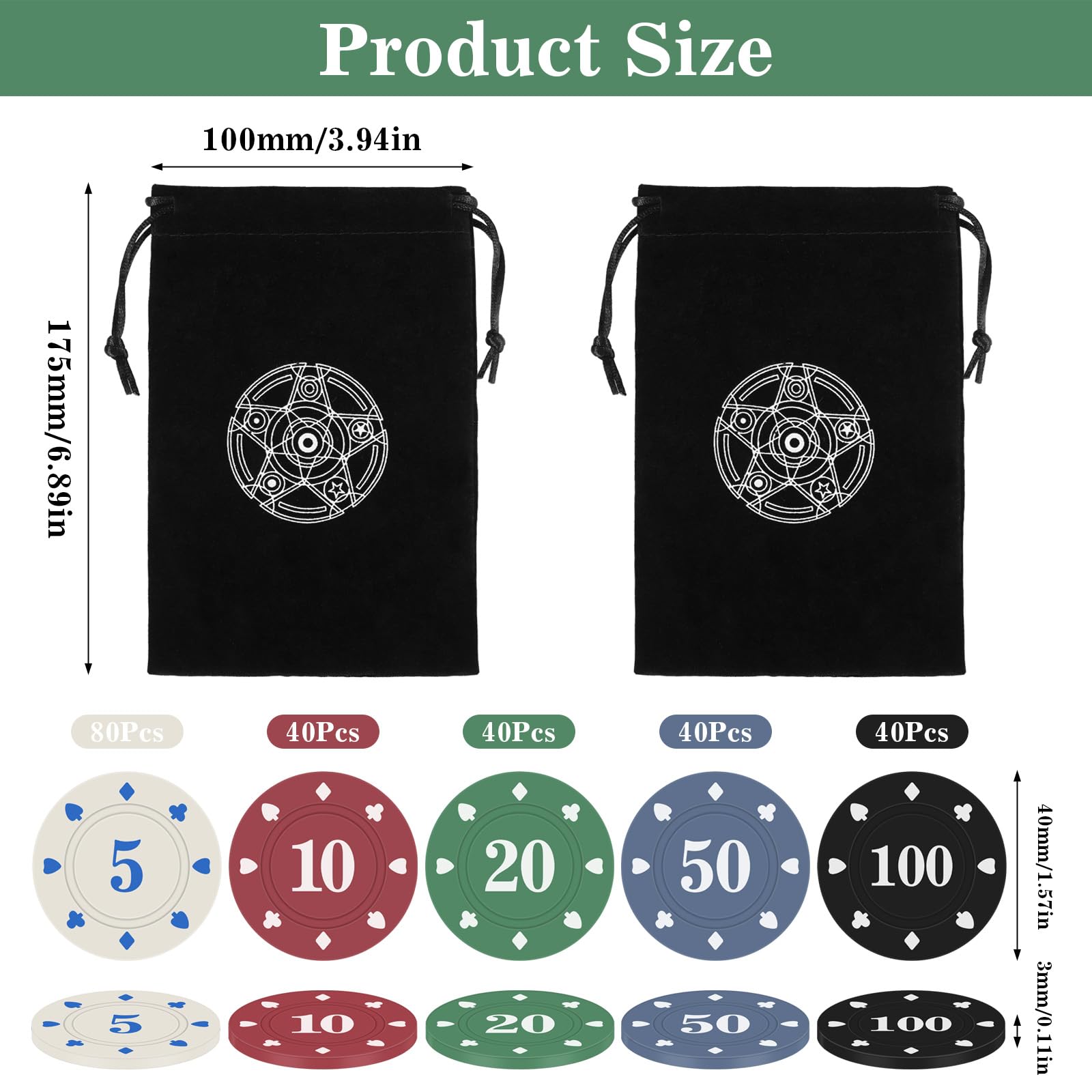 Zocipro 240Pcs Fichas Poker, Poker Chips de Plástico con Valores Nominales, Fichas de Casino para Juegos de Mesa de Fiesta de Casino, Juegos Familiares