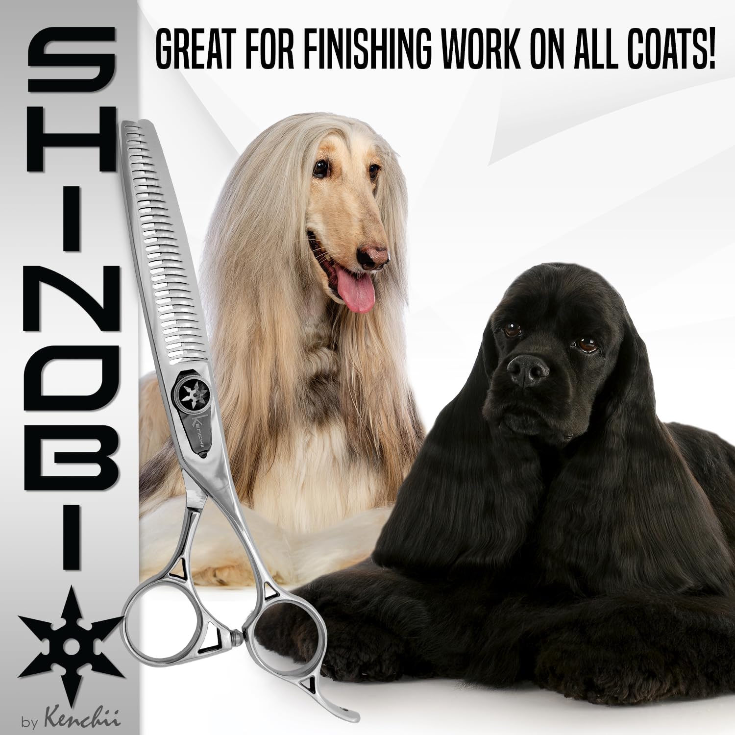 Kenchii Shinobi Grooming Shear Professional Dog Grooming Scissors 36 Tooth Thinner Silver Stainless Steel