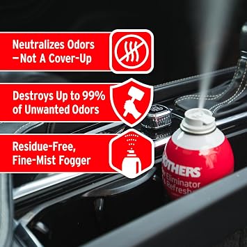 Mothers Odor Eliminator & Refresher, New Car Scent, 2 oz. Aerosol Whole-Car Fogger Neutralizes Smoke, Pet, Food & Mildew Odors with CMM Technology, Freshens Cabin & Vent Ducts (06811)