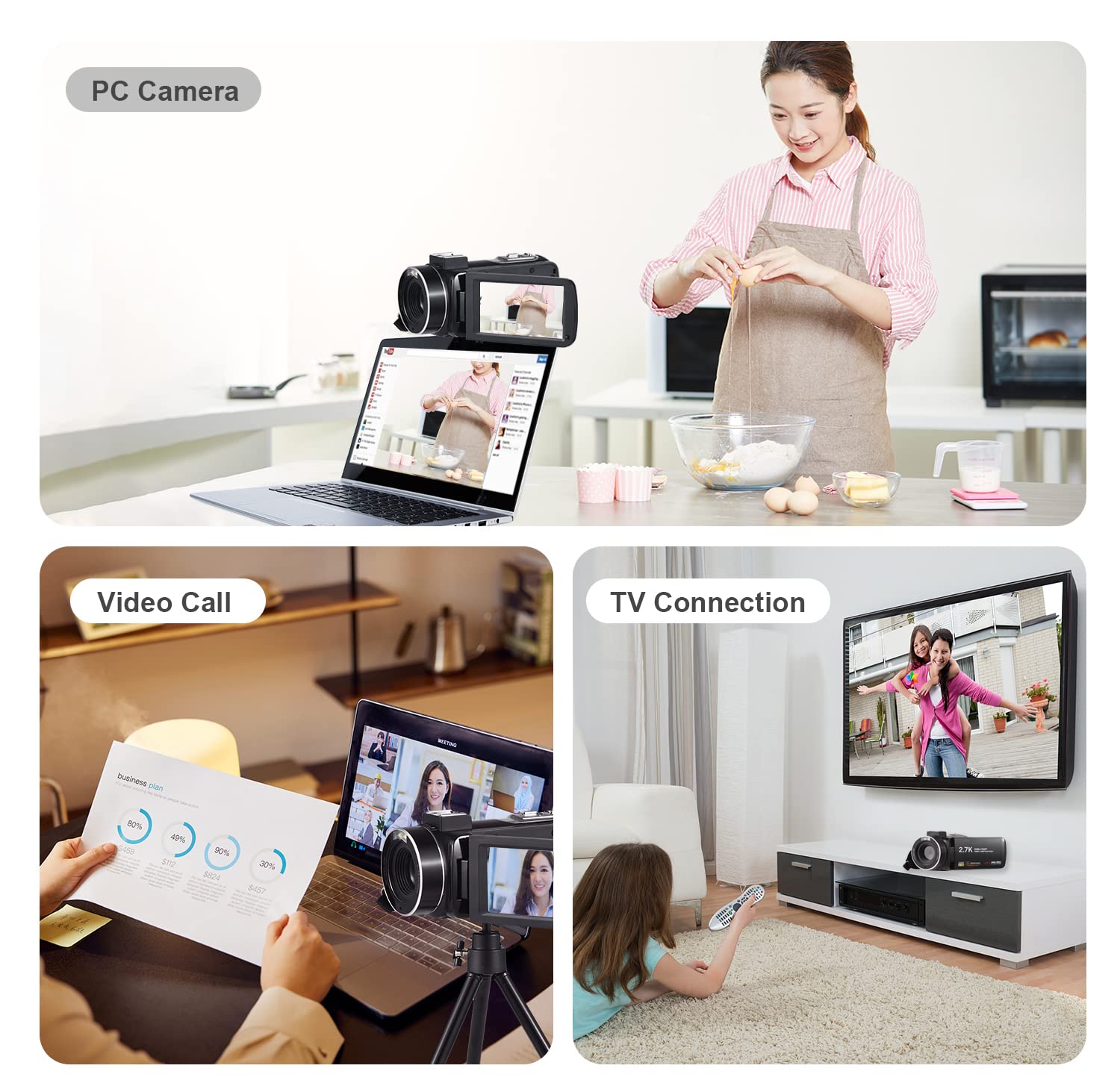Andoer 2.7K Digital Video Camera Camcorder DV Recorder 48MP 16X Digital Zoom 3.0 Inch IPS Touch Panel Supports Face Detection Beauty Face Smile Capture Anti-shake with Remote Control Mini Tripod - Image 3