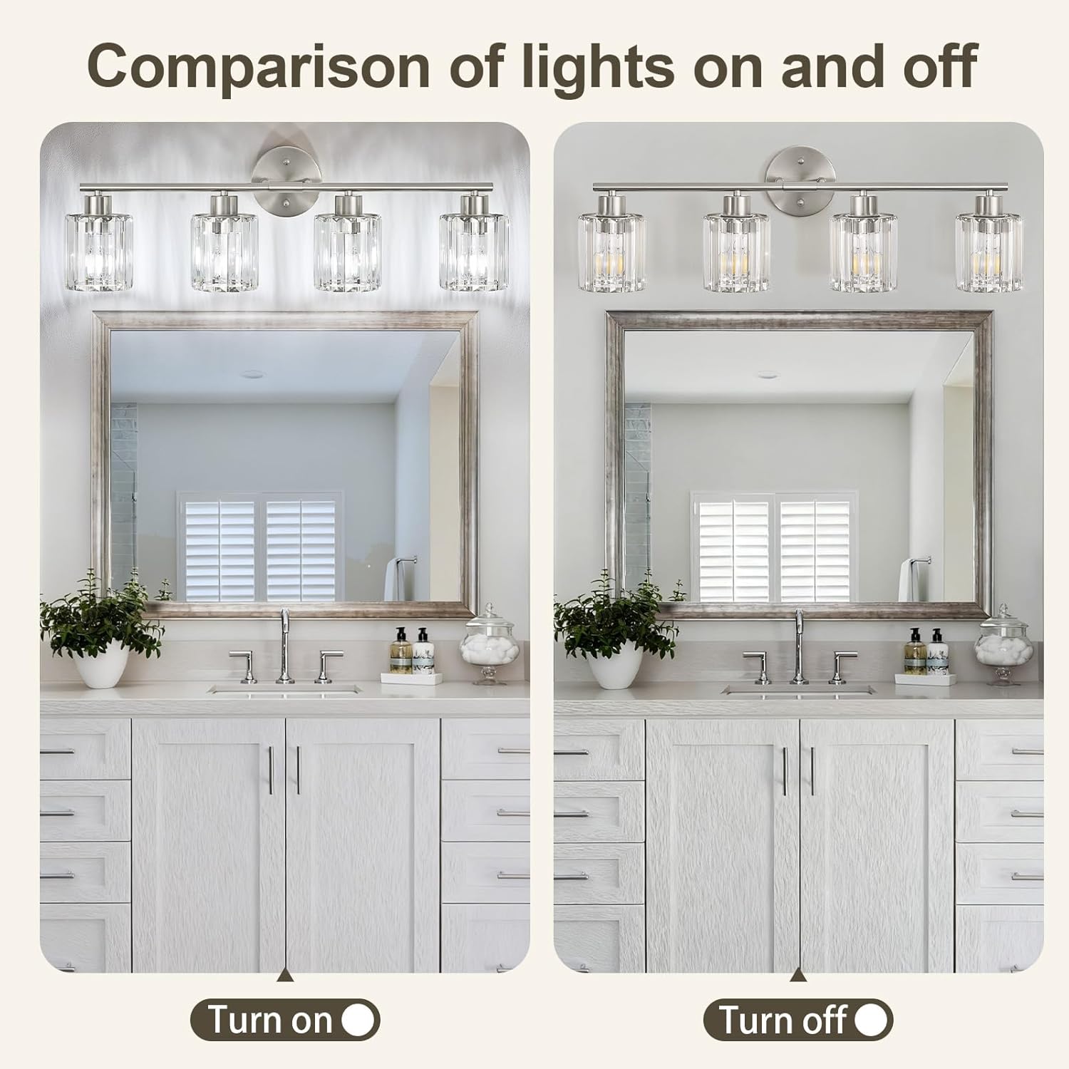 Crystal Bathroom Light Fixtures, Bathroom Lighting Fixtures Over Mirror, Modern 4-Light Brushed Nickel Vanity Lights for Mirror, Restroom, Kitchen(Ceramic E26 Socket,Bulbs Not Include)