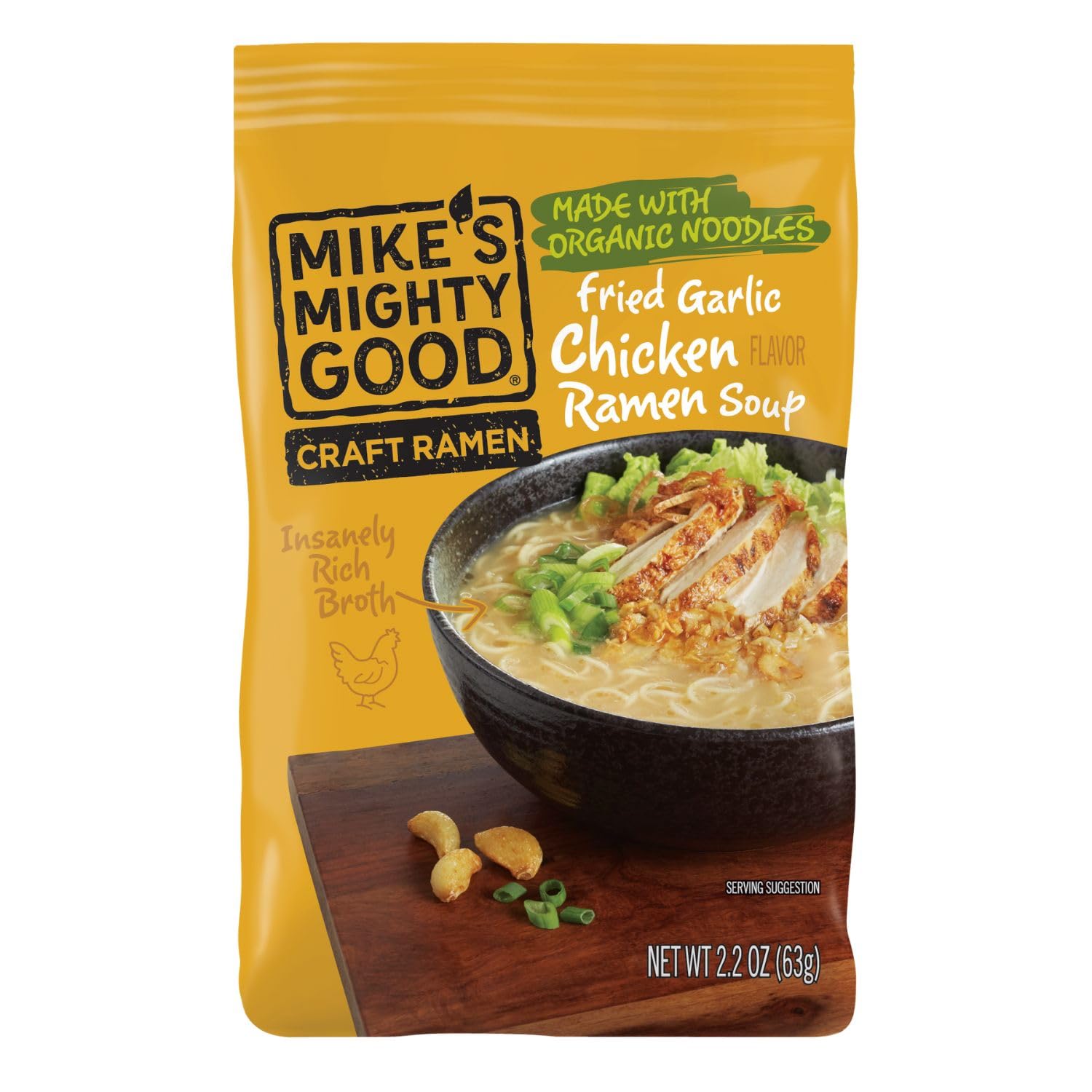 Mike’s Mighty Good Fried Garlic Chicken Soup – Meat Ramen with Organic Noodles – Fried Garlic Chicken Flavor – Instant, Quick Meal – Protein Ramen – Healthy Noodle Pack with Rich Broth – 7-Pack 2.2oz Each