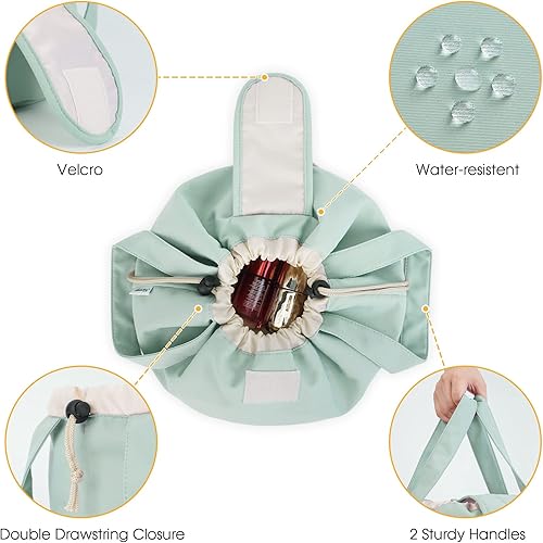 Miniatura 4 de Bolsa de maquillaje con cordón de barril grande para cosméticos, organizador de artículos de tocador para mujer, B-verde menta