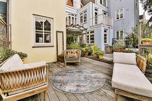 the carpet Palma - Outdoor Teppich wetterfest – Balkon Teppich, Terrasse & Garten – UV-beständig, pflegeleicht, Indoor Outdoor Teppich, Mehrfarbig, Bunt, 120 cm Rund