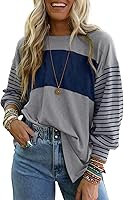 Dokotoo Oversized Long Sleeve Color Block Tunic Tops for Women - Trendy Crew Neck Casual Blouses 2026 Fashion