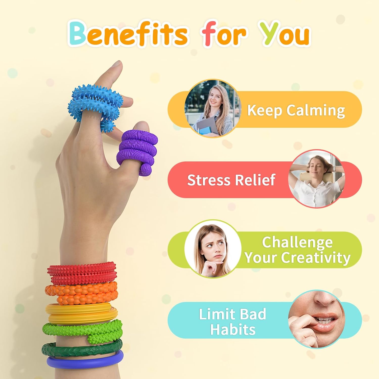 Fidget Toys Sensory Sticks: 8 Pack Textured Silicone Sensory Toys for Kids with Autism, Fidget Toys for Relieving Anxiety and Stress, Calm Down Travel Toys for Kids / Adults