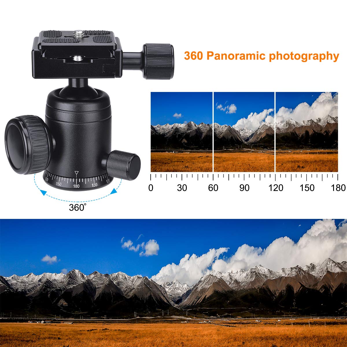 Heavy Duty 360°Ball Head DSLR /Mirorrless Camera Camcorder Dashcam Dual