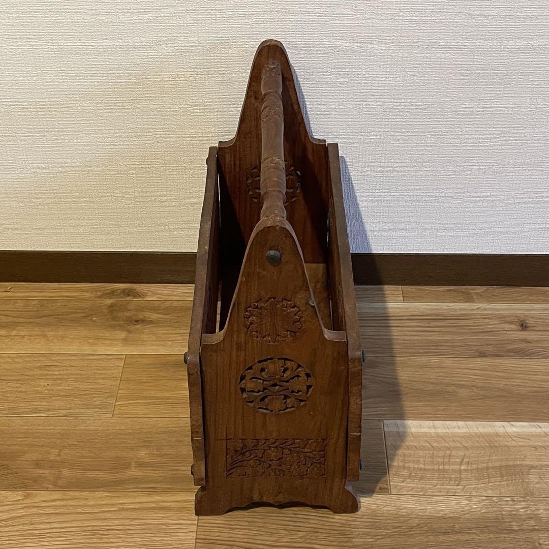 インド　アンティーク　木彫り　マガジンラック　天然木 Amazon.co.jp: ヴィンテージ インド工芸品 木彫りのマガジン
