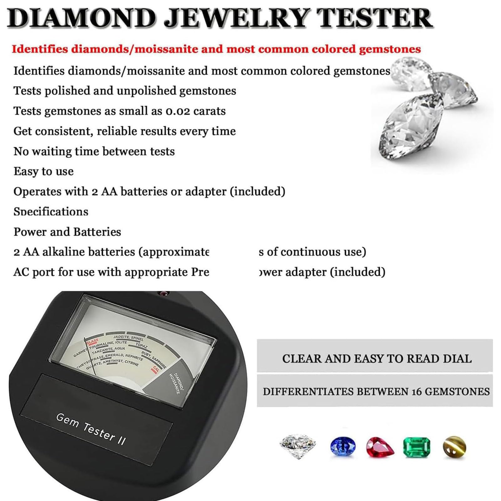 PixCy Probador Diamantes Piedras Preciosas Detector Profesional, Pluma Probadora Electrónica con Conductividad Térmica, Calibración Automática,Prueba Dureza Jade & Moissanita